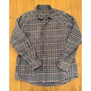 Eddie Bauer Mens Large L/G Plaid Flannel Long Sleeve Button Up Shirt Gray Red